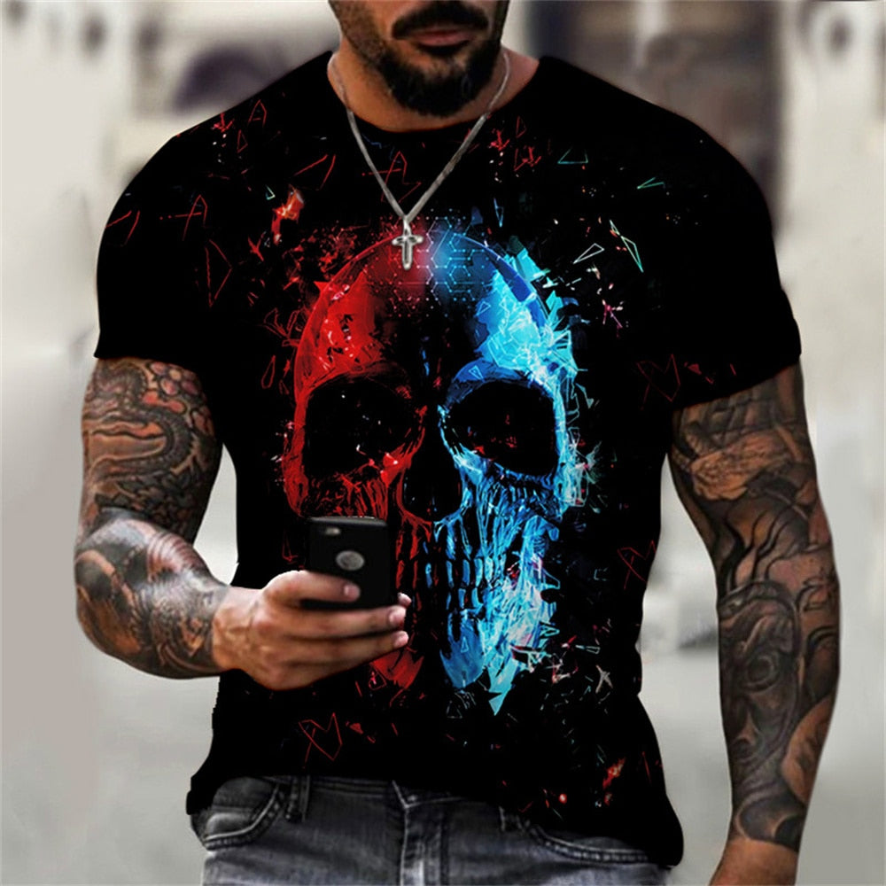 Fire and Ice Skull Tee Goth Pagan Cool T Shirt