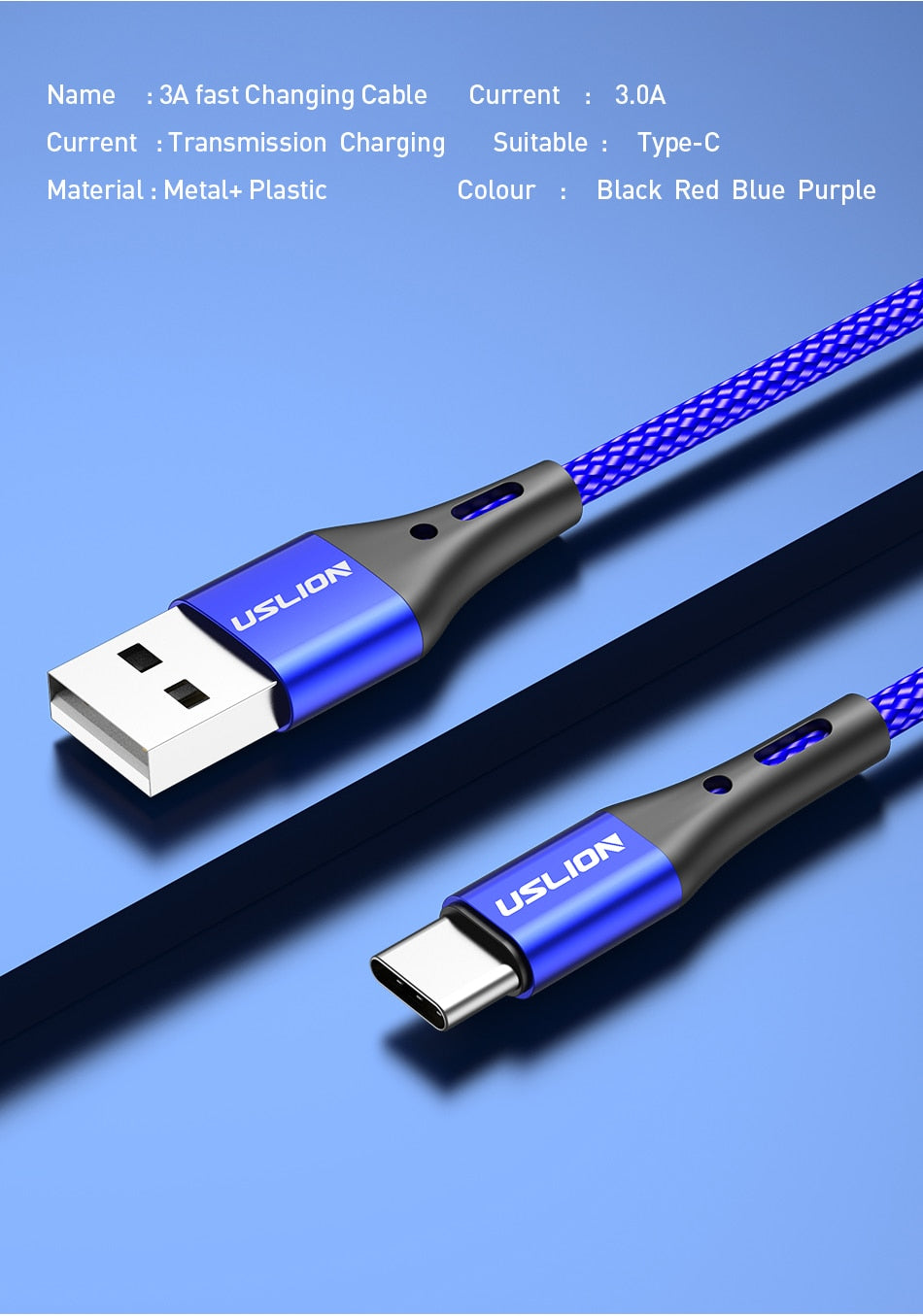 3FT USB A to USB Type C Cable