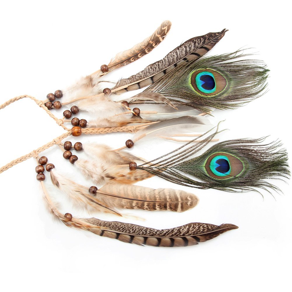 Adjustable Indian Head Dress Peacock Feather Hair Band