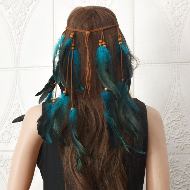 Adjustable Indian Head Dress Peacock Feather Hair Band