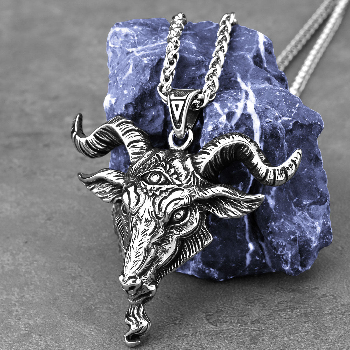 Stainless Steel Viking Lucifer Satan Ram Pendant Necklace