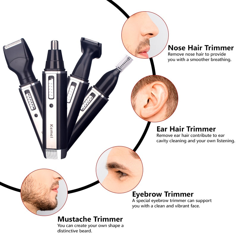 4 in 1 Rechargeable Men Electric Nose Ear Hair Trimmer