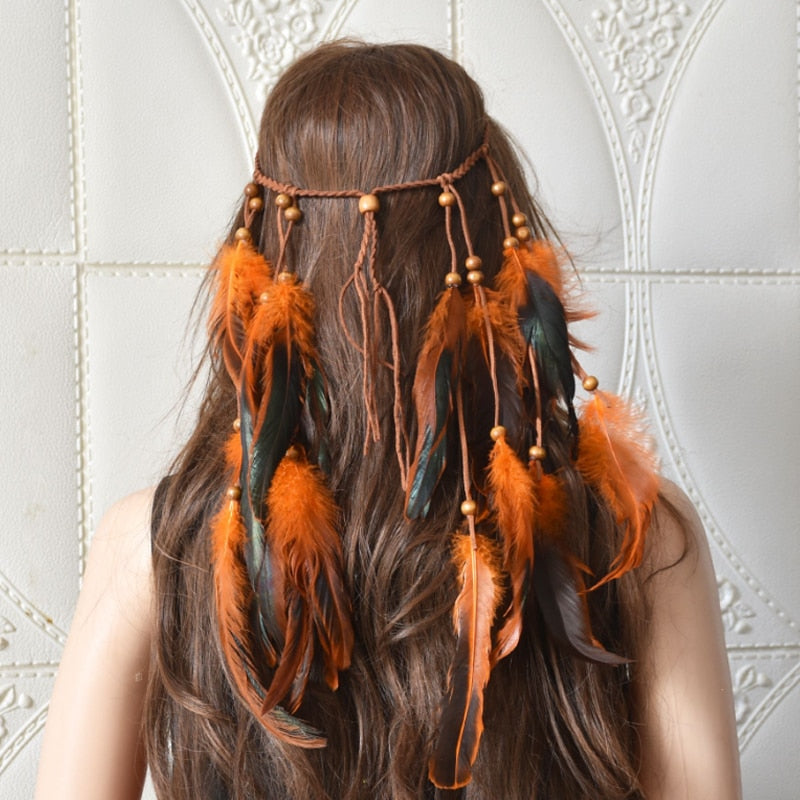 Adjustable Indian Head Dress Peacock Feather Hair Band