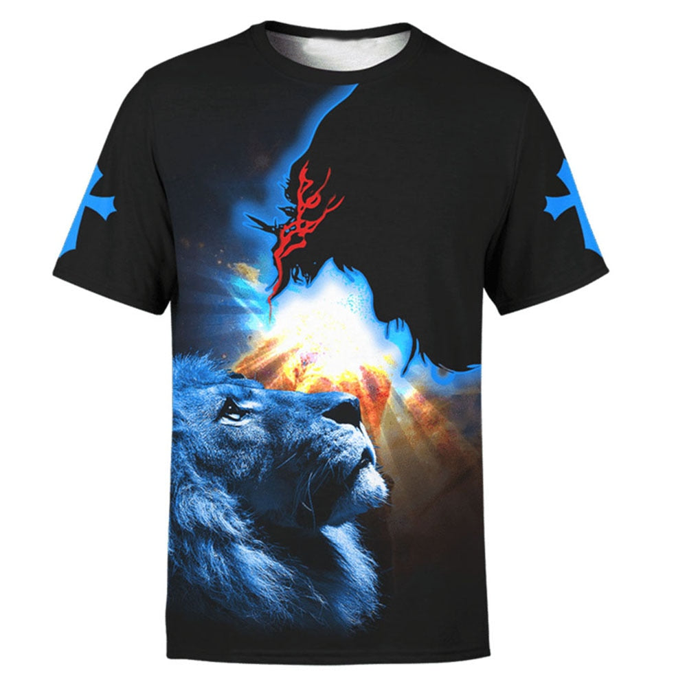 Lion Jesus Spirit Cross Religious Bible Lord Chirst Tee T Shirt