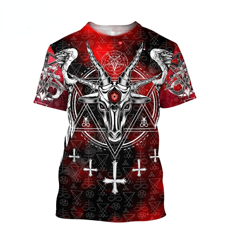 Satan Devil T Shirts Full Print Short Sleeve Goth Pagan Lucifer