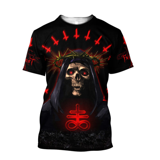 Demon Jesus Thorns Upside Down Cross Religion Tee T Shirt