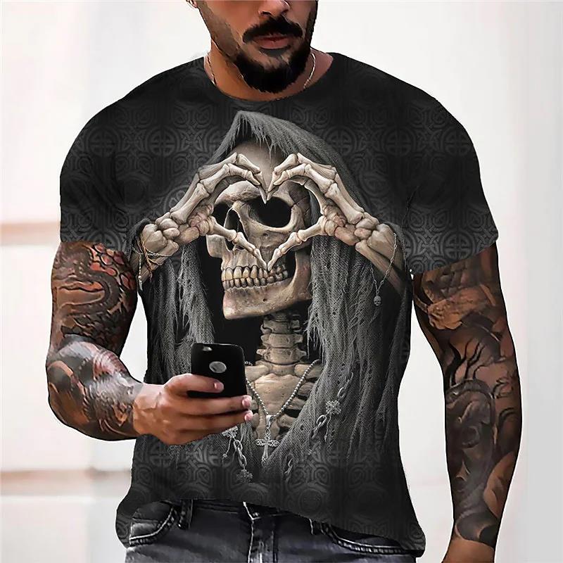 Love Heart Hand Skull Grim Reaper Devil Tee T Shirt