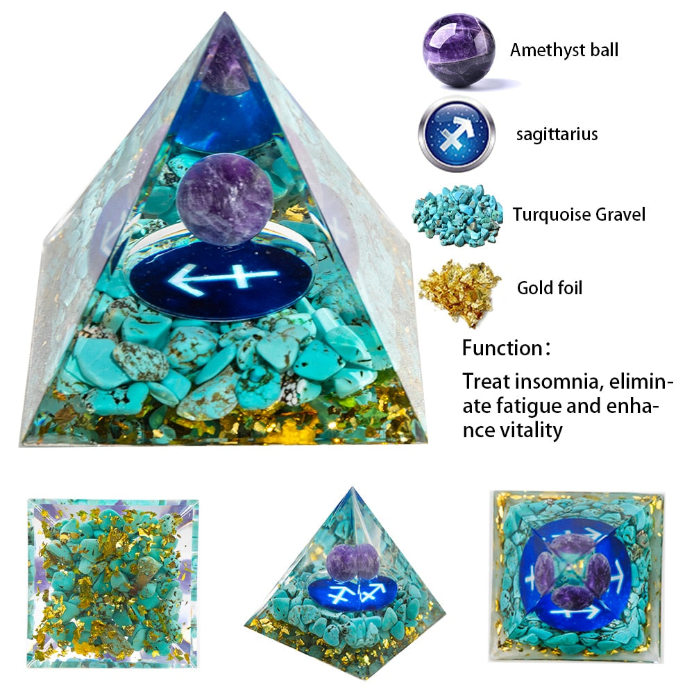 Energy Pyramid Orgonite Natural Amethyst Ball Healing Crystals Chakra