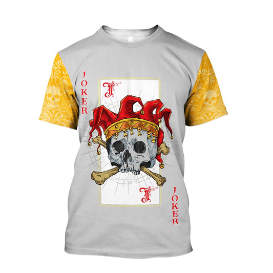 Joker Wild Playing Card Skull Crossbone Jester Two Tone Tee T Shirt