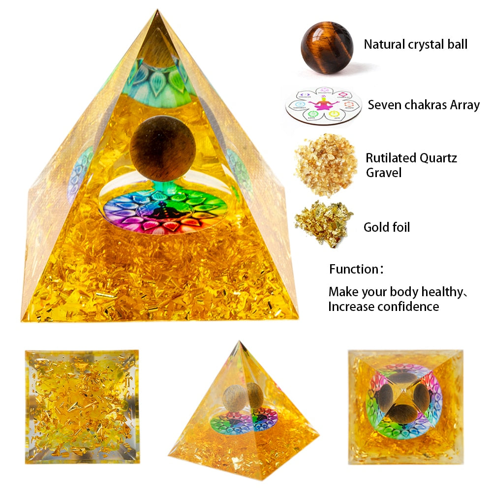 Energy Pyramid Orgonite Natural Amethyst Ball Healing Crystals Chakra