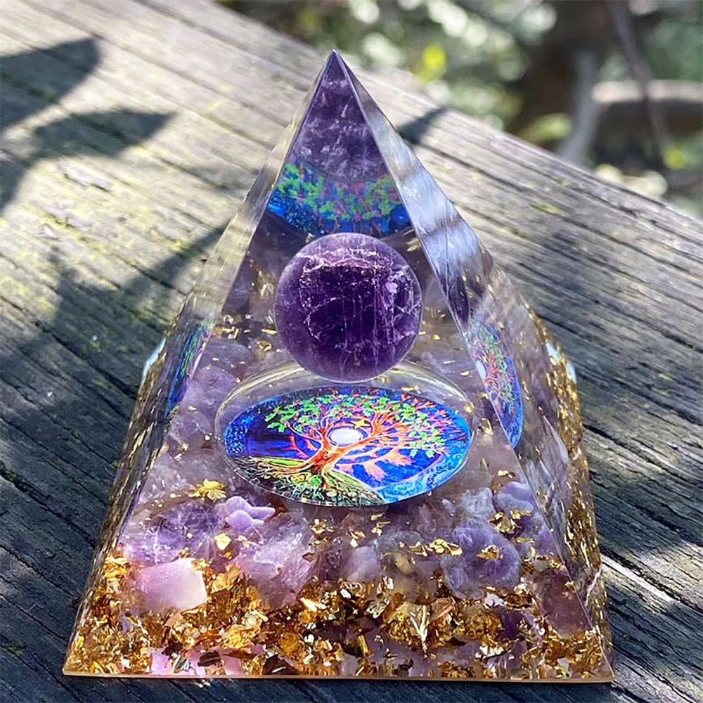 Energy Pyramid Orgonite Natural Amethyst Ball Healing Crystals Chakra