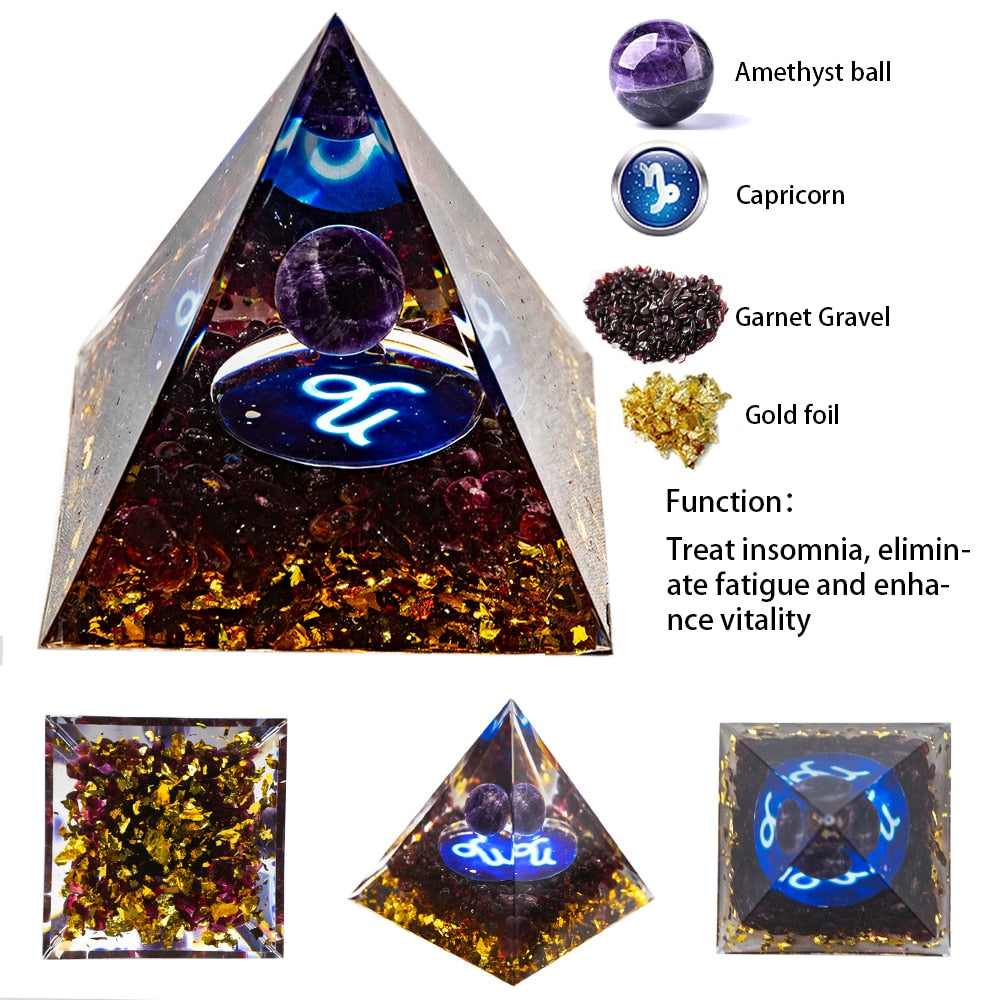 Energy Pyramid Orgonite Natural Amethyst Ball Healing Crystals Chakra