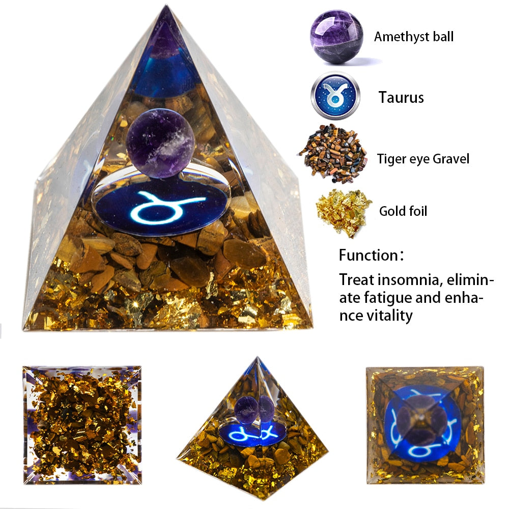 Energy Pyramid Orgonite Natural Amethyst Ball Healing Crystals Chakra