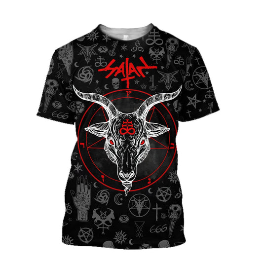 Pentagram Satan Goat Head Lucifer Baal Devil Satan Goth Tee T Shirt