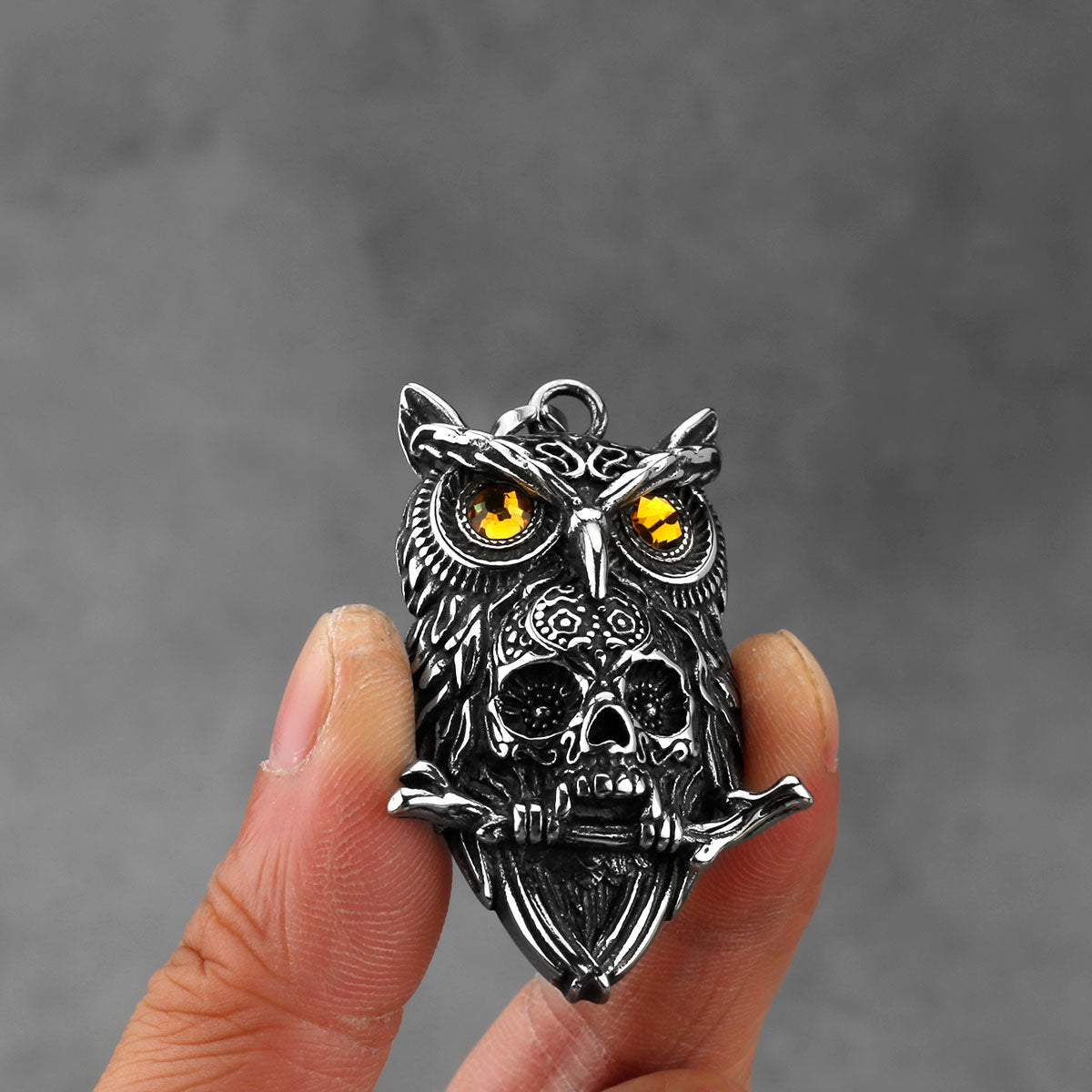 Gothic Wise Owl Skull Viking Pendant Necklace