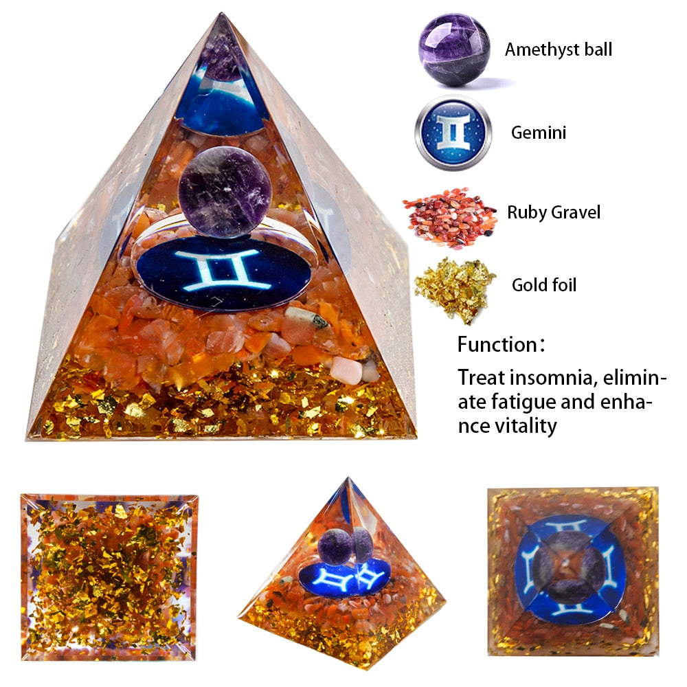 Energy Pyramid Orgonite Natural Amethyst Ball Healing Crystals Chakra