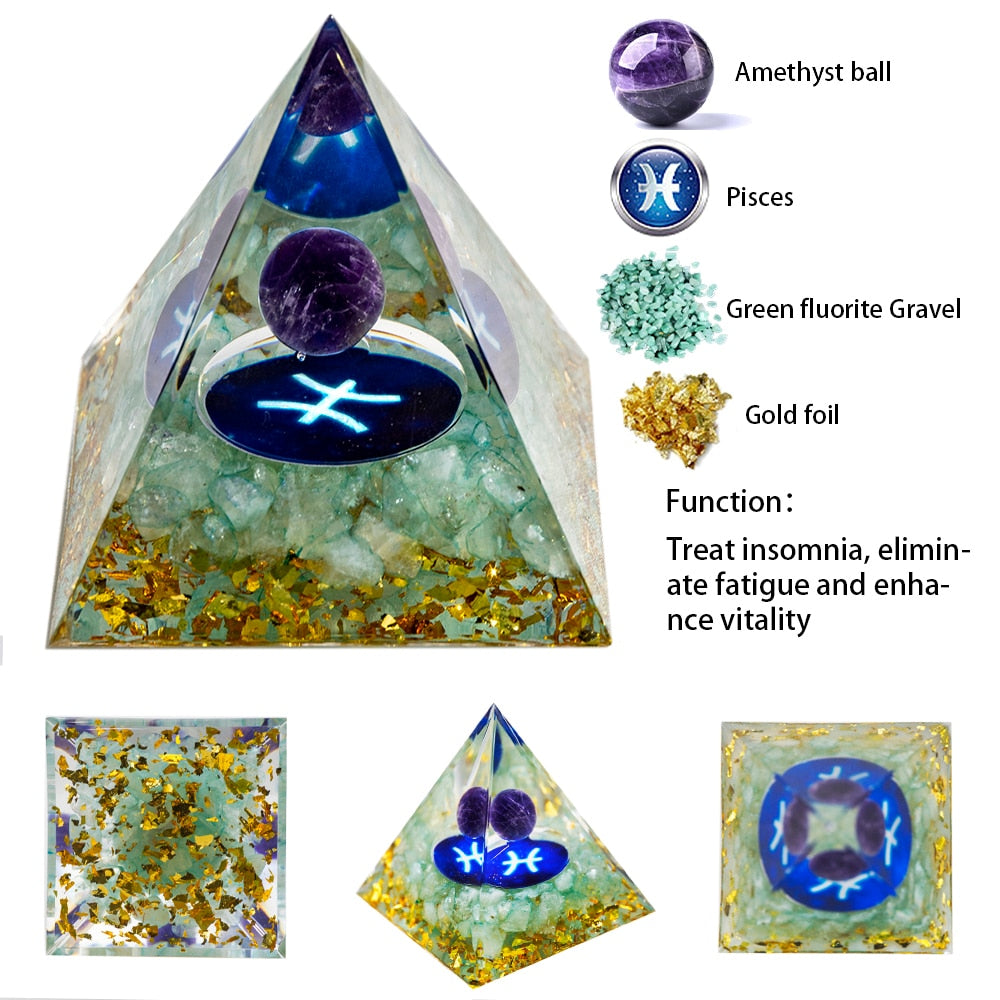 Energy Pyramid Orgonite Natural Amethyst Ball Healing Crystals Chakra