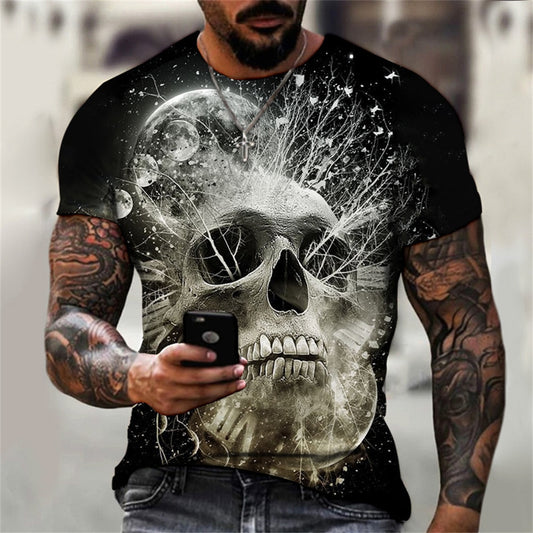 Moon Skull Planets Flowers Tee T Shirt