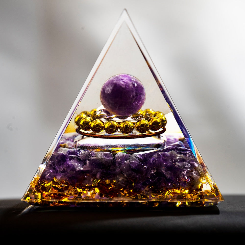 Energy Pyramid Orgonite Natural Amethyst Ball Healing Crystals Chakra