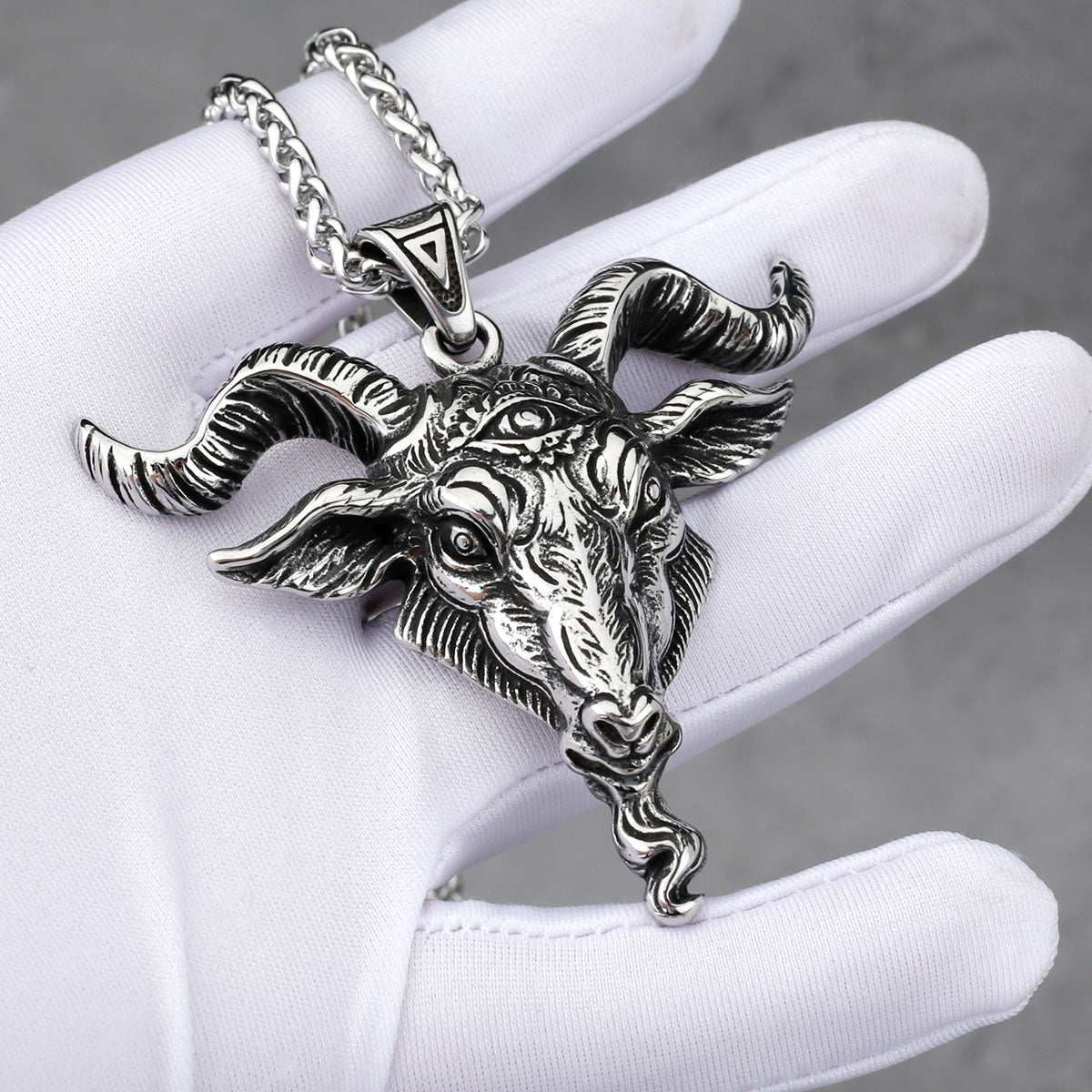 Stainless Steel Viking Lucifer Satan Ram Pendant Necklace