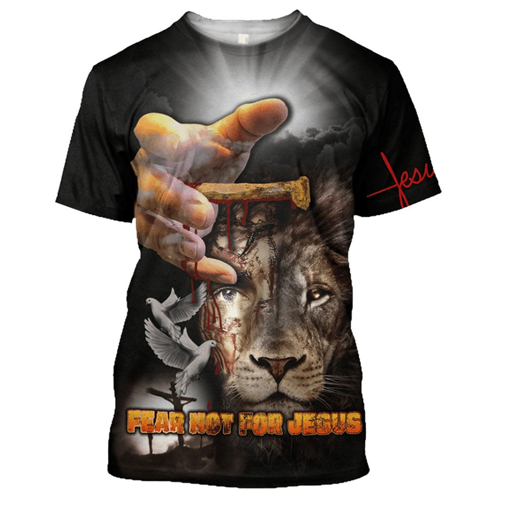 Fear Not For Jesus Lion Cross Religious Tee T Shirt