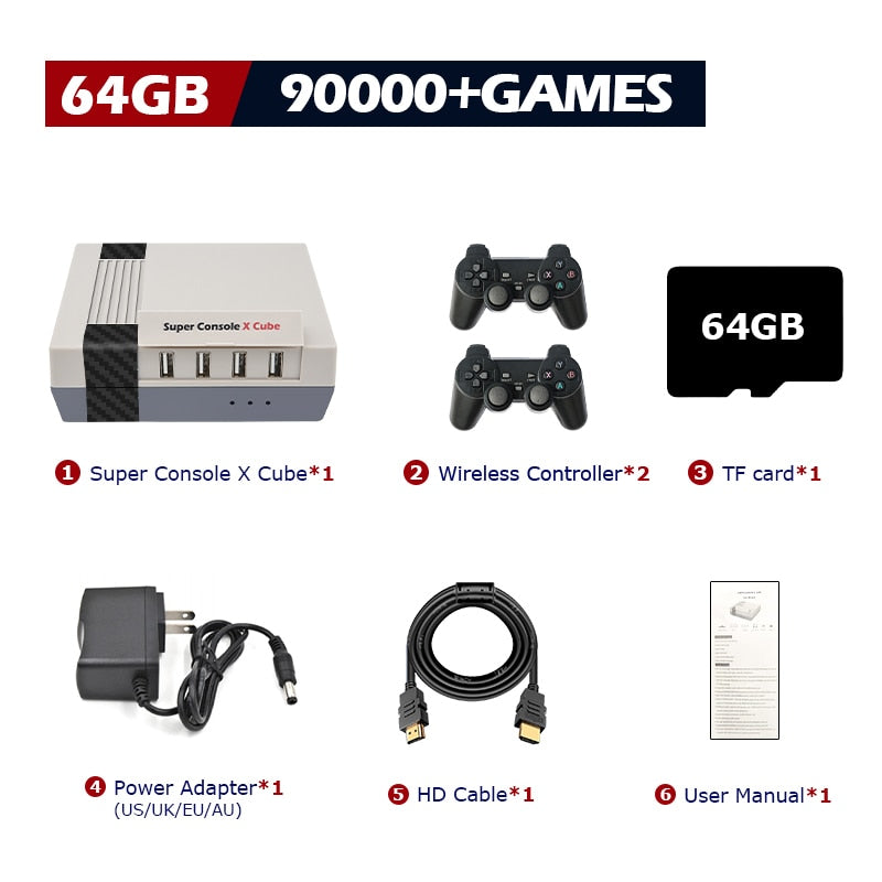 Super Console X Cube Retro Game Console Up To 117000 Video Games 70 Emulators for PSP/PS1/DC/N64/MAME with Gamepads