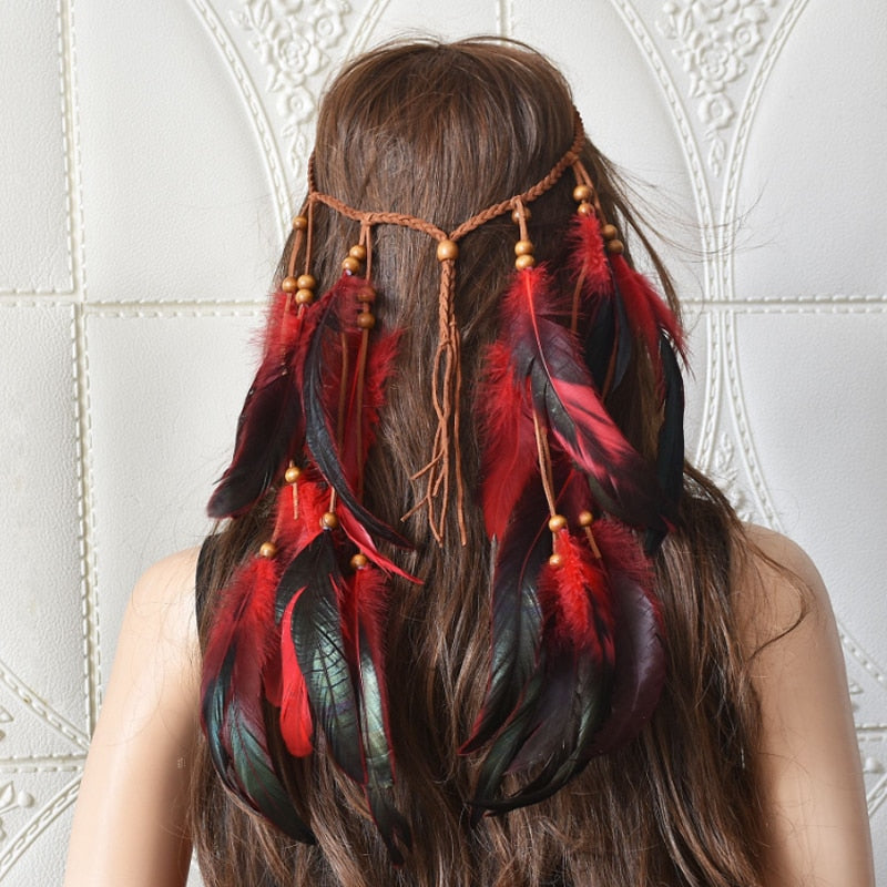 Adjustable Indian Head Dress Peacock Feather Hair Band