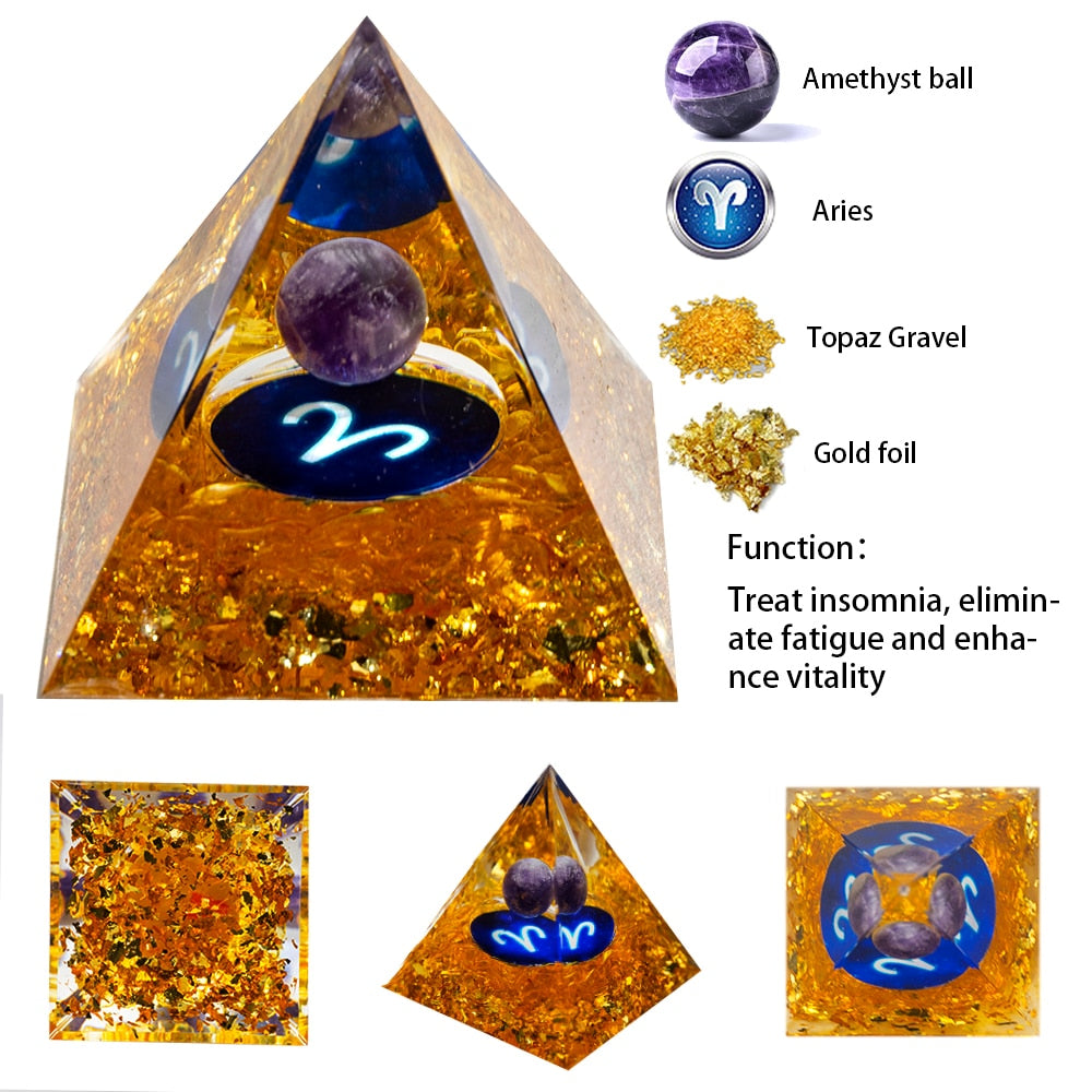 Energy Pyramid Orgonite Natural Amethyst Ball Healing Crystals Chakra