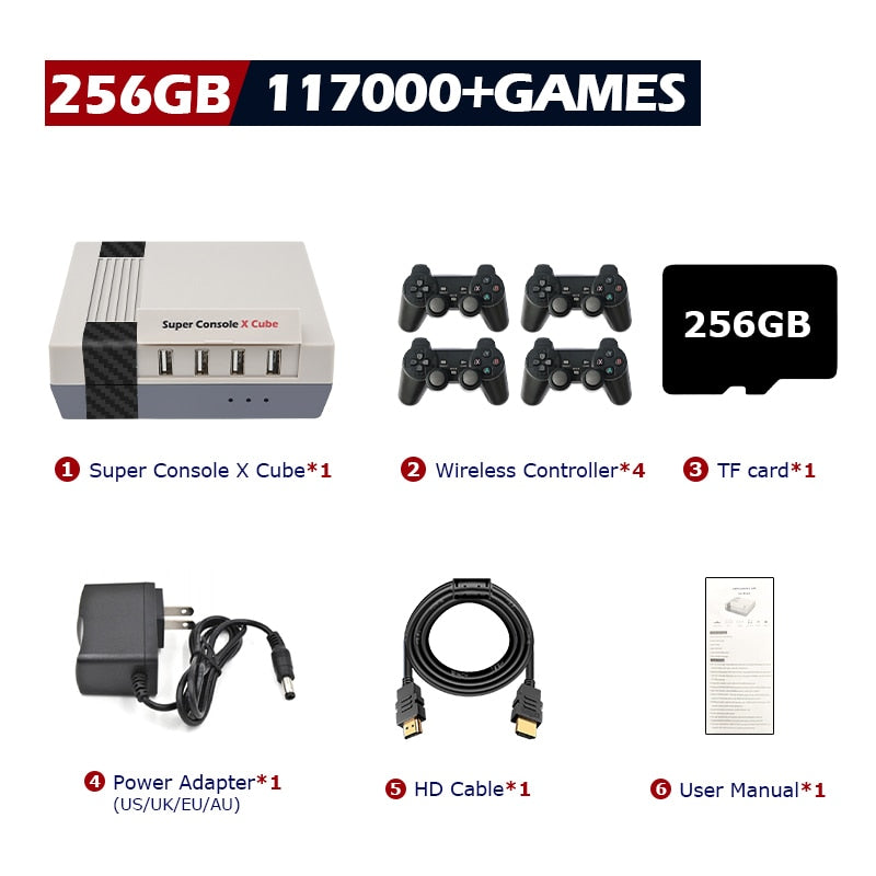 Super Console X Cube Retro Game Console Up To 117000 Video Games 70 Emulators for PSP/PS1/DC/N64/MAME with Gamepads