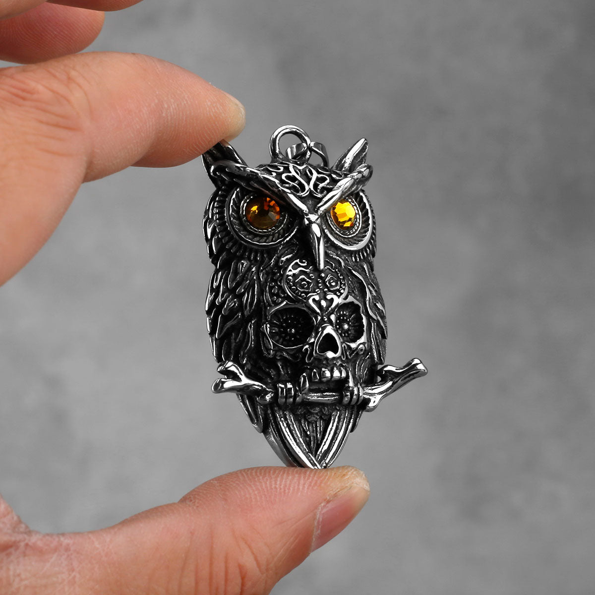 Gothic Wise Owl Skull Viking Pendant Necklace