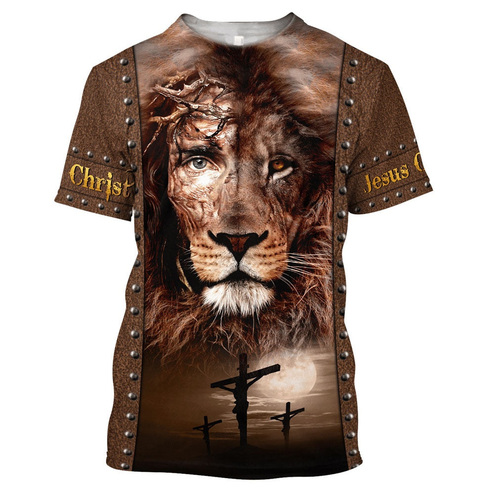 God Jesus Christ Lion Cross Crucify Scene Tee T Shirt