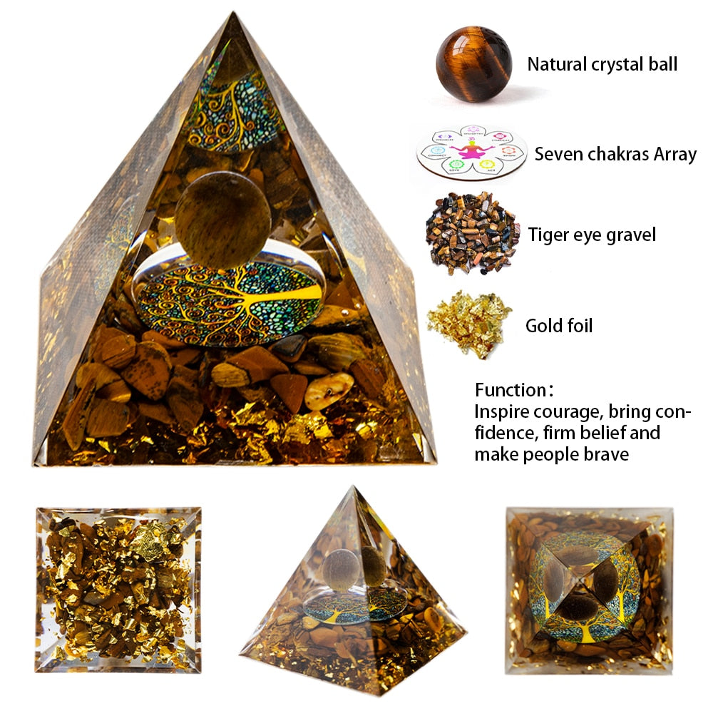 Energy Pyramid Orgonite Natural Amethyst Ball Healing Crystals Chakra