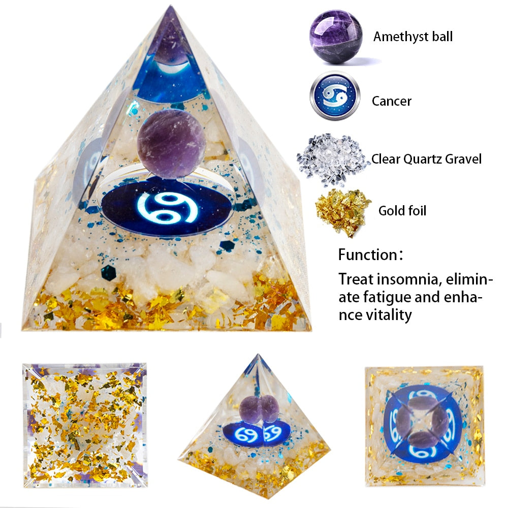 Energy Pyramid Orgonite Natural Amethyst Ball Healing Crystals Chakra