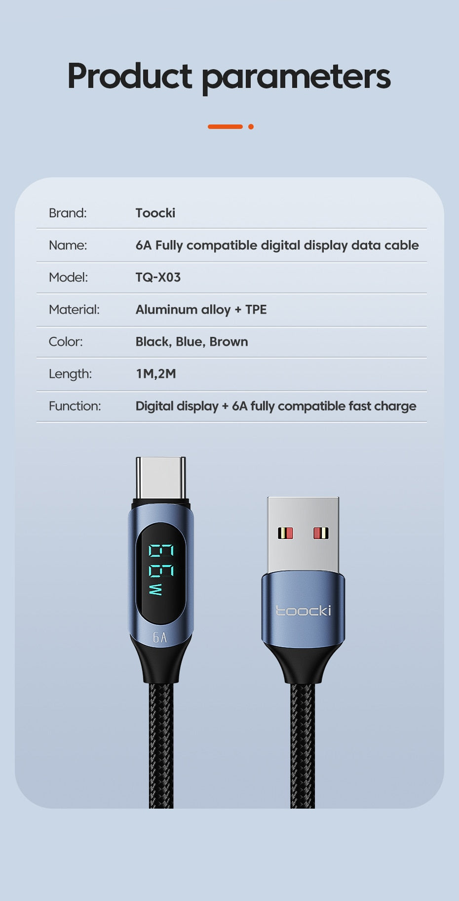 3FT USB A to Type C Cable Fast Charging W DISPLAY