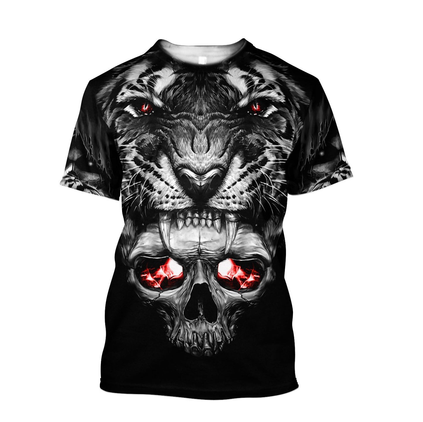 Tiger Flaming Skull Tee T Shirt Full Print