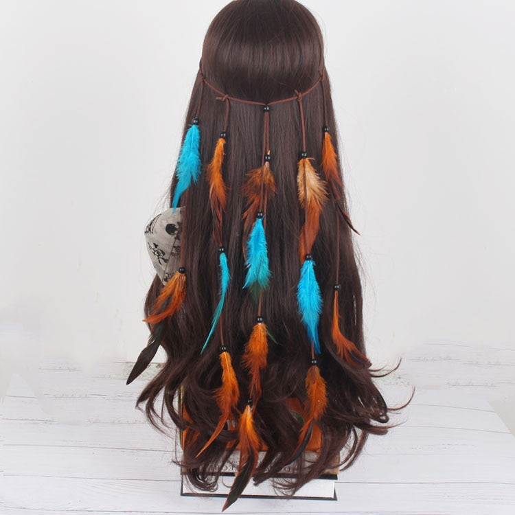 Adjustable Indian Head Dress Peacock Feather Hair Band