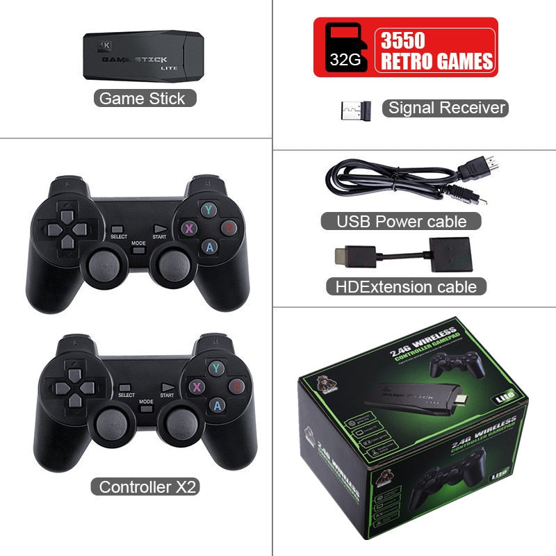 Video Game Console + Double Wireless Game Stick Retro Games