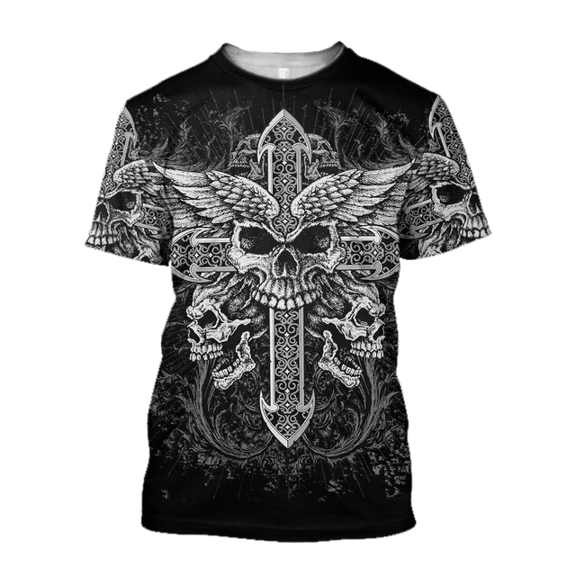 Cross SKull Angel Wing T Shirts Celtic Nordic Pagan Goth