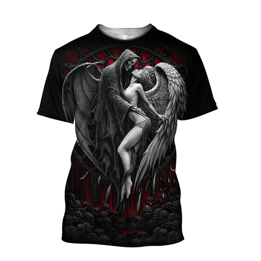 Kiss Of Death Angel Demon Reaper Wings Tee T Shirt