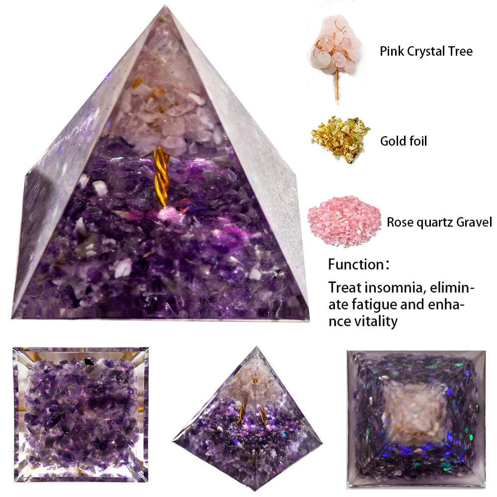 Energy Pyramid Orgonite Natural Amethyst Ball Healing Crystals Chakra