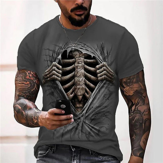 Skeleton Ribs Break Out Rip Tear Chest Tee T Shirt