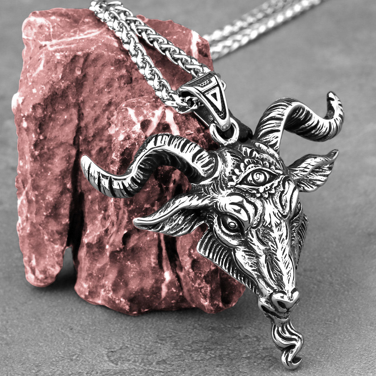 Stainless Steel Viking Lucifer Satan Ram Pendant Necklace