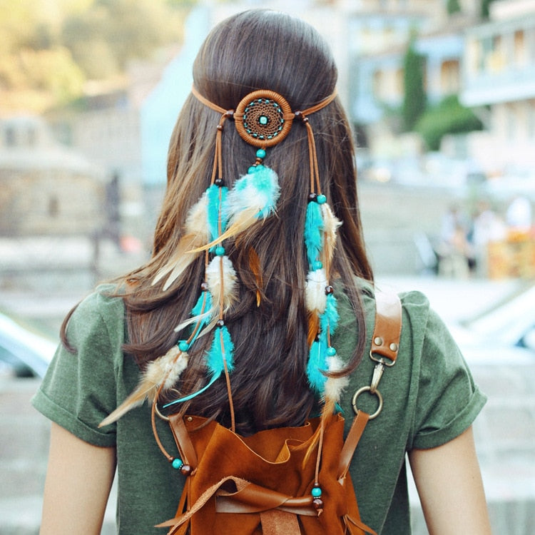 Adjustable Indian Head Dress Peacock Feather Hair Band