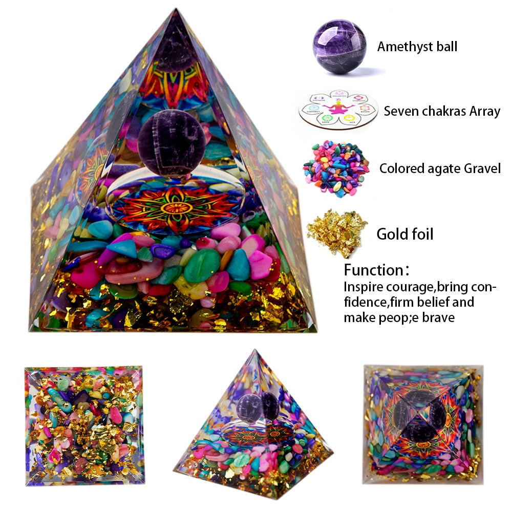 Energy Pyramid Orgonite Natural Amethyst Ball Healing Crystals Chakra