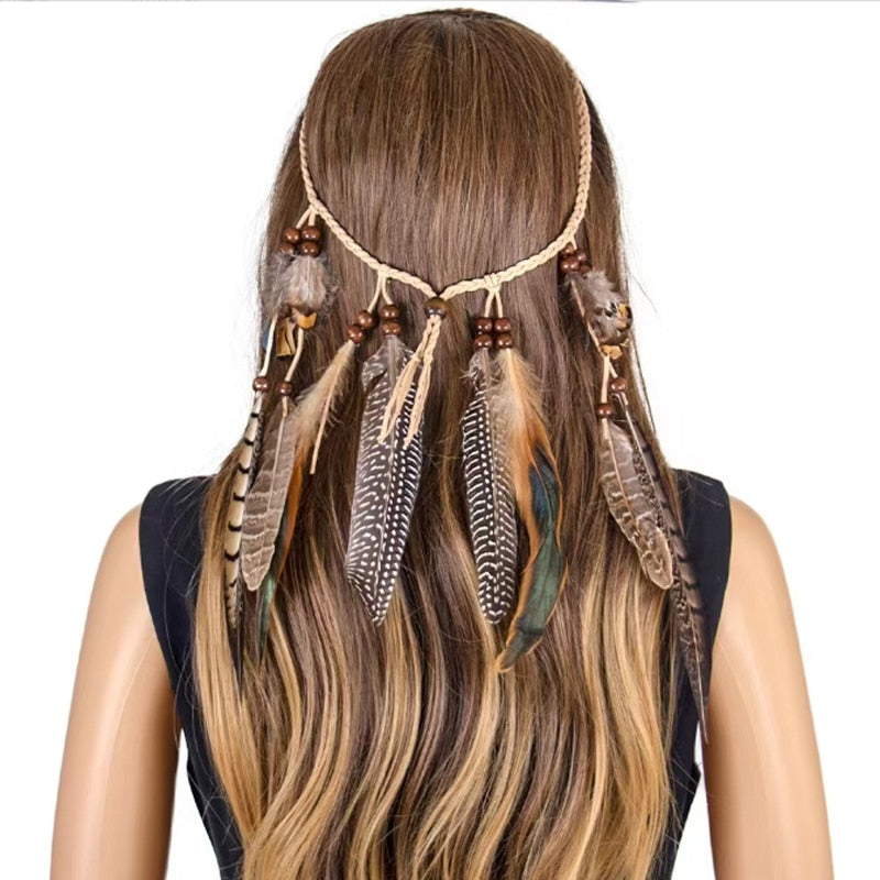 Adjustable Indian Head Dress Peacock Feather Hair Band