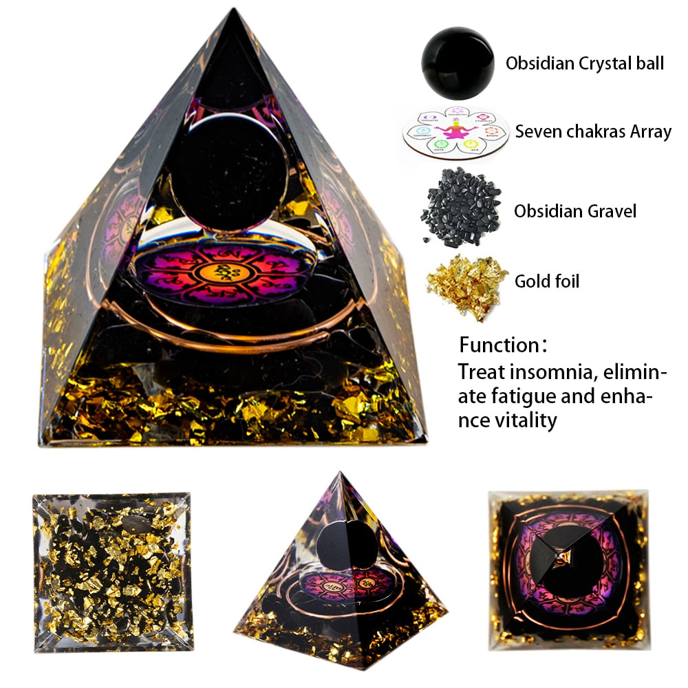 Energy Pyramid Orgonite Natural Amethyst Ball Healing Crystals Chakra