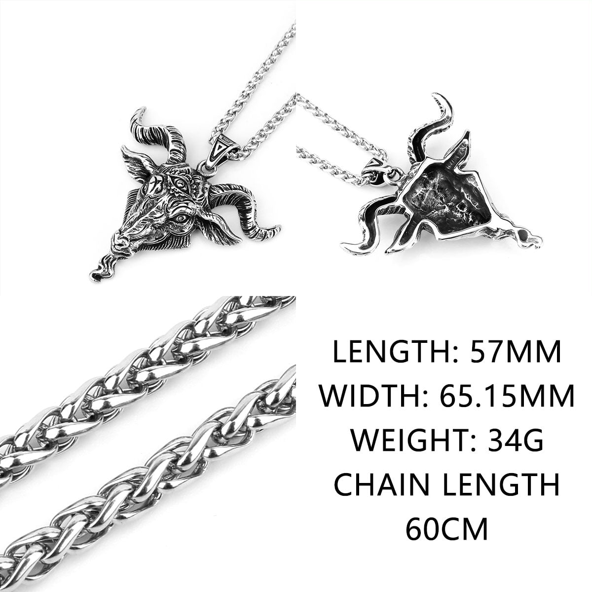 Stainless Steel Viking Lucifer Satan Ram Pendant Necklace