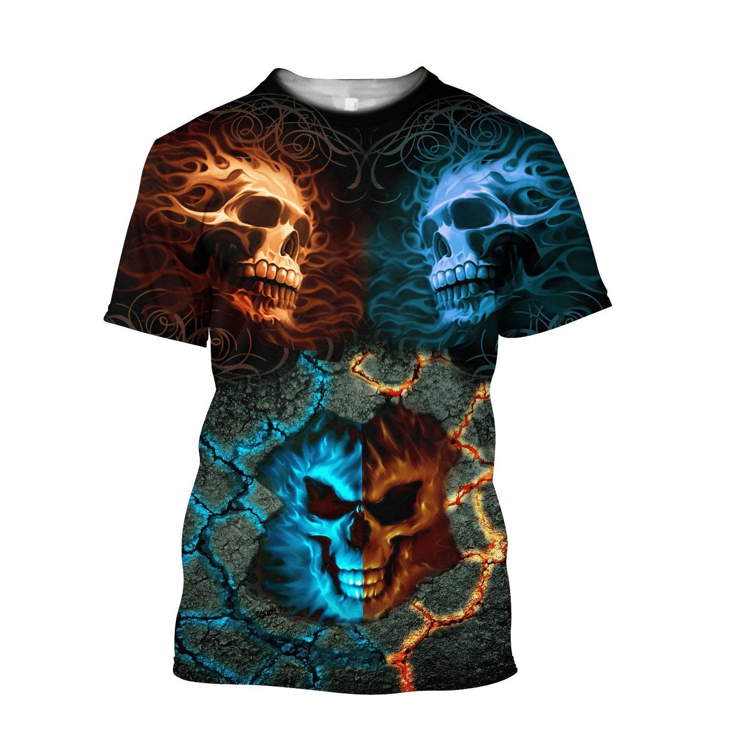 Fire Water Skull Celtic Viking Pagan Goth Tee T Shirt