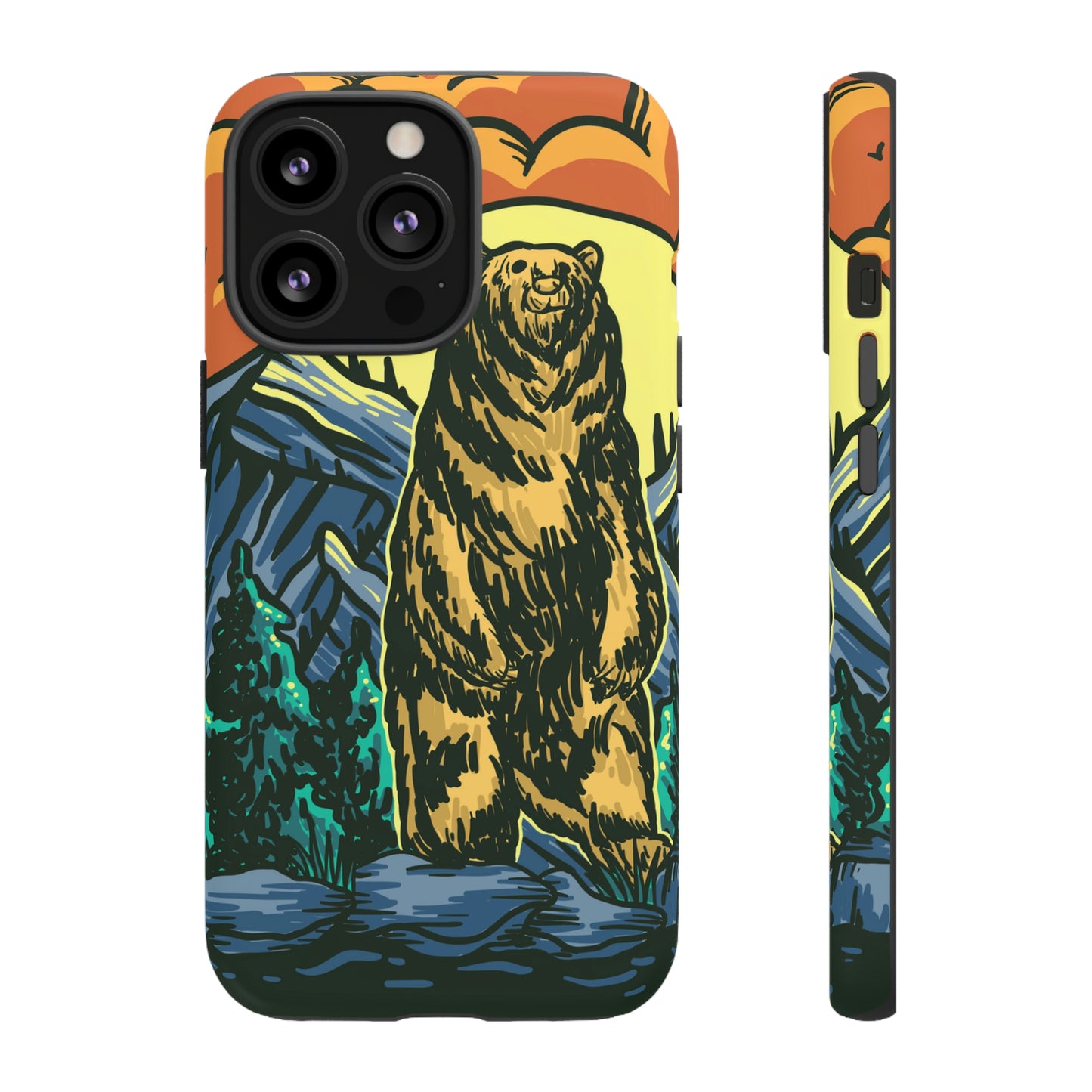 Grizzly Brown Bear Sunset Over Mountains Painting Tough Cases