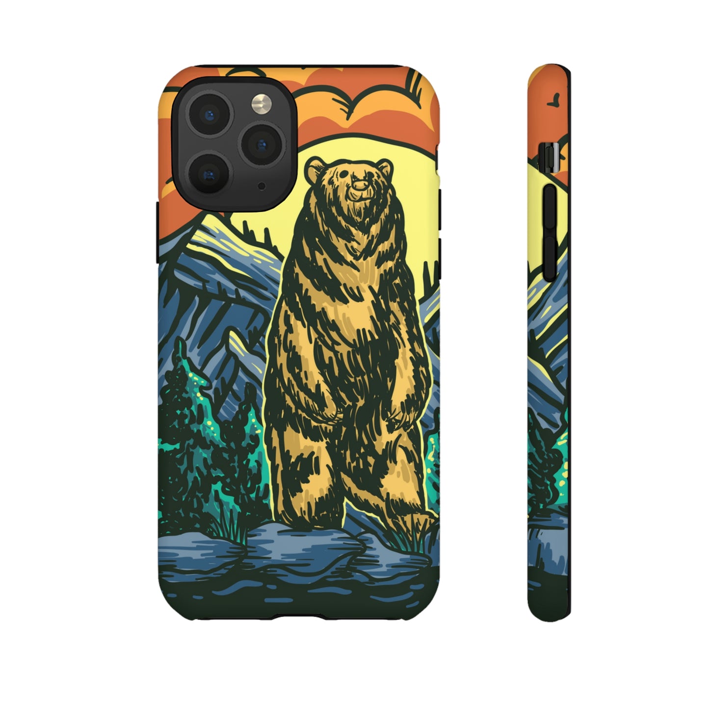 Grizzly Brown Bear Sunset Over Mountains Painting Tough Cases